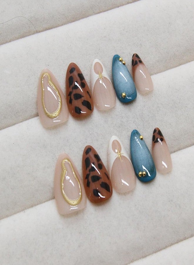 Hrnsnails Nail Press ons, Almond Press On Nails Medium Length Fake Nails with Retro style Leopard Manicure Design, Acrylic Artificial False Nails Press On Stick On Nails for Women-30Pcs - Image 4